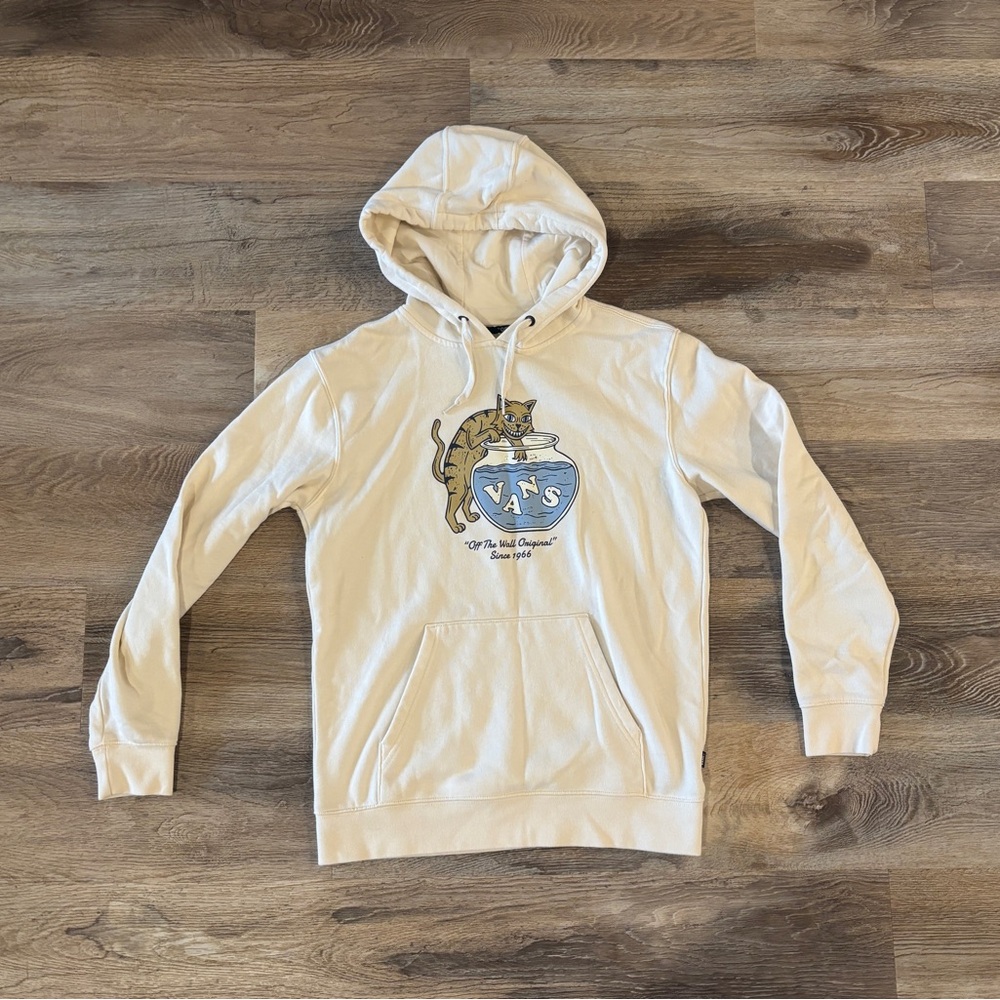 Vans Off White Hoodie with Cat Graphic
